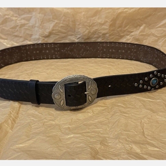 RL Double RL Studded Leather Westerns Gem Belt with ptarmigan buckle Sz34 - Picture 7 of 7